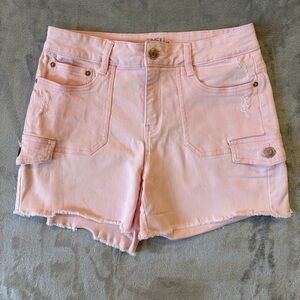 Cargo Carpenter Coastal Fringe Grunge Pink Denim Shorts Sz 10 Y2K Barbie